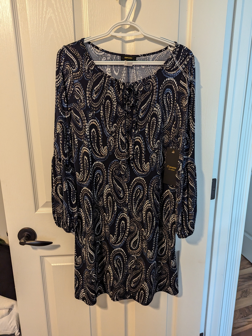 Express Navy & White Paisley Long Sleeve Dress